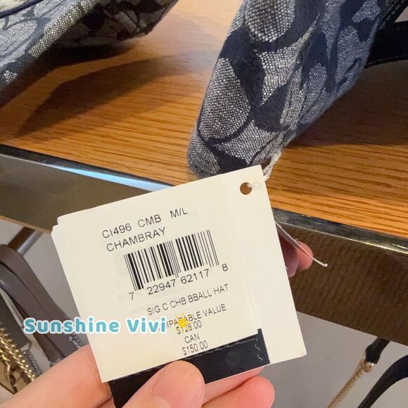 NWT COACH Baseball Hat Chambray Jacquard SIG C Leather Strap CI496 M/L - Picture 3 of 8